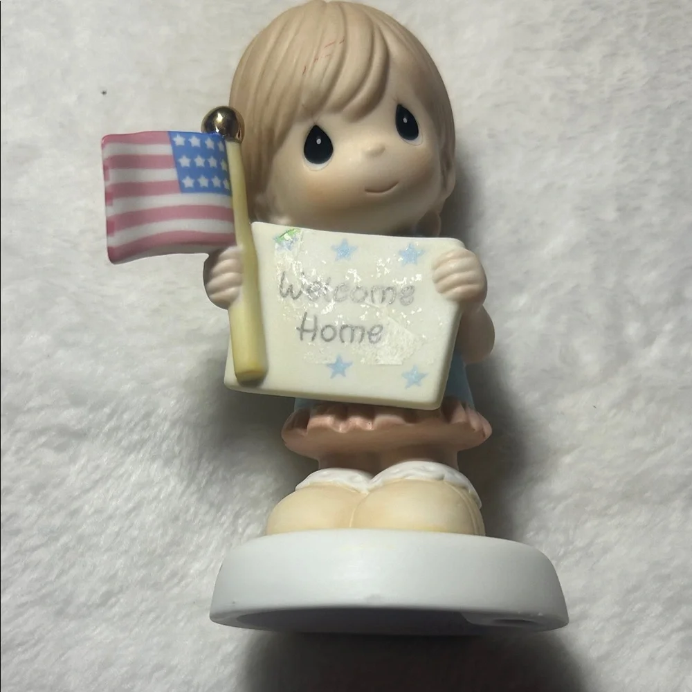 Precious Moments Cream & Pink Welcome Home Figurine with American Flag